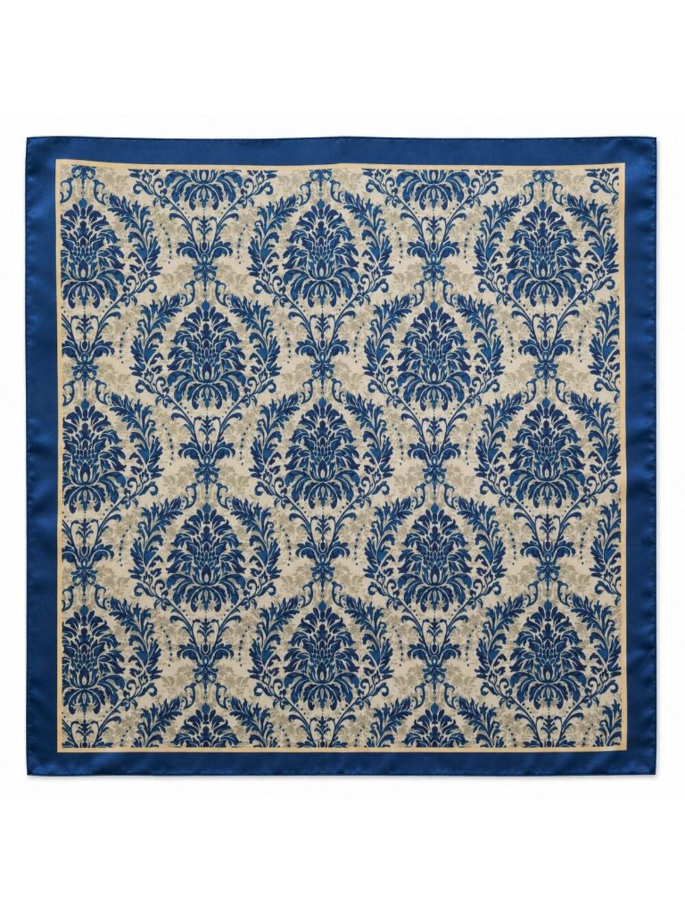Navy Cream Damask Wild Rag Scarf 35x35 Satin Polyester Western Hair Neck Scarf